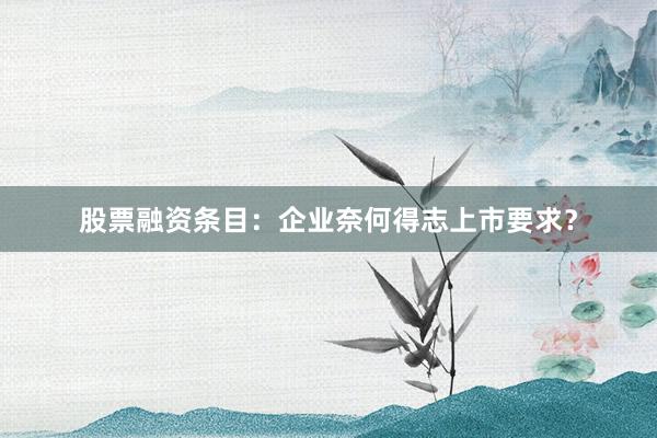 股票融资条目：企业奈何得志上市要求？